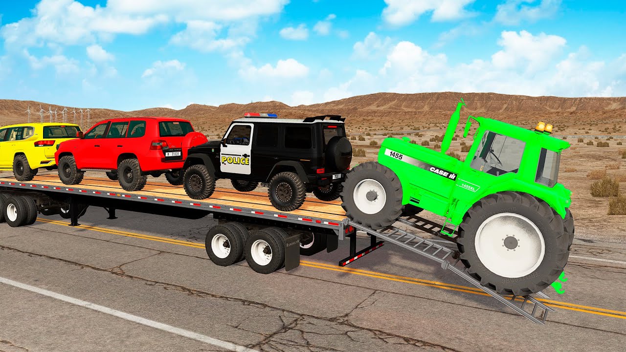 Flatbed Truck Mcqueen | Transportation with Truck - Pothole vs Car #283 - BeamNG.Drive