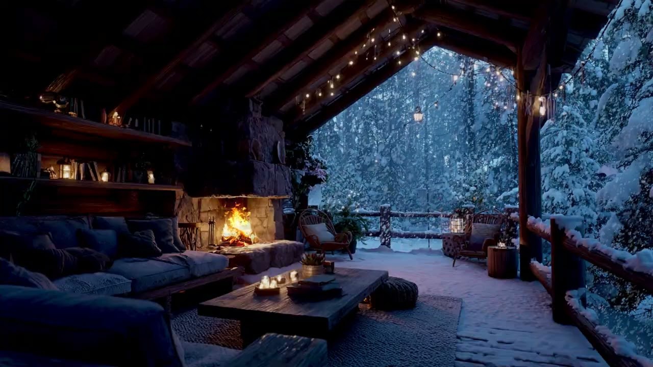 ❄ Winter Cabin Night Jazz (NO MID-ROLL ADS) – Soft Fire Glow for Study & Calm
