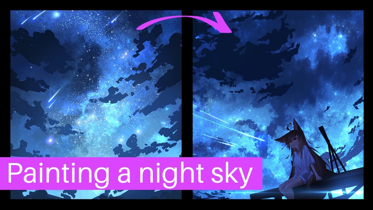 How to draw a night sky! Brush making tutorial included (CSP file download) [日本語字幕付き]