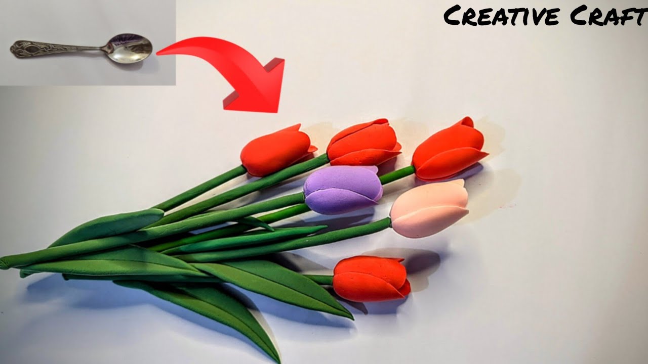How to Make a Flower with Clay||Tulip Flower|| Easy Tutorial||Tulip Flower Making with Clay|| tulip