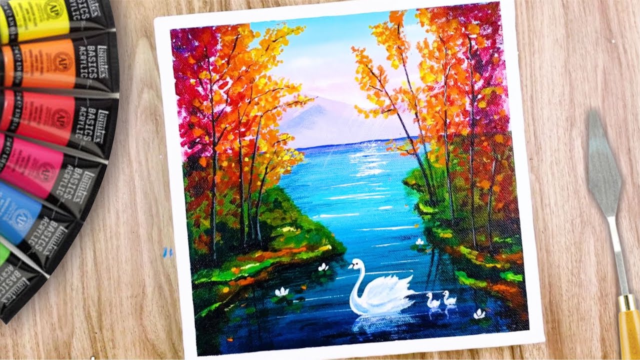 Daily challenge #12 / Peaceful Lake Acrylic Painting / Relaxing Easy Art