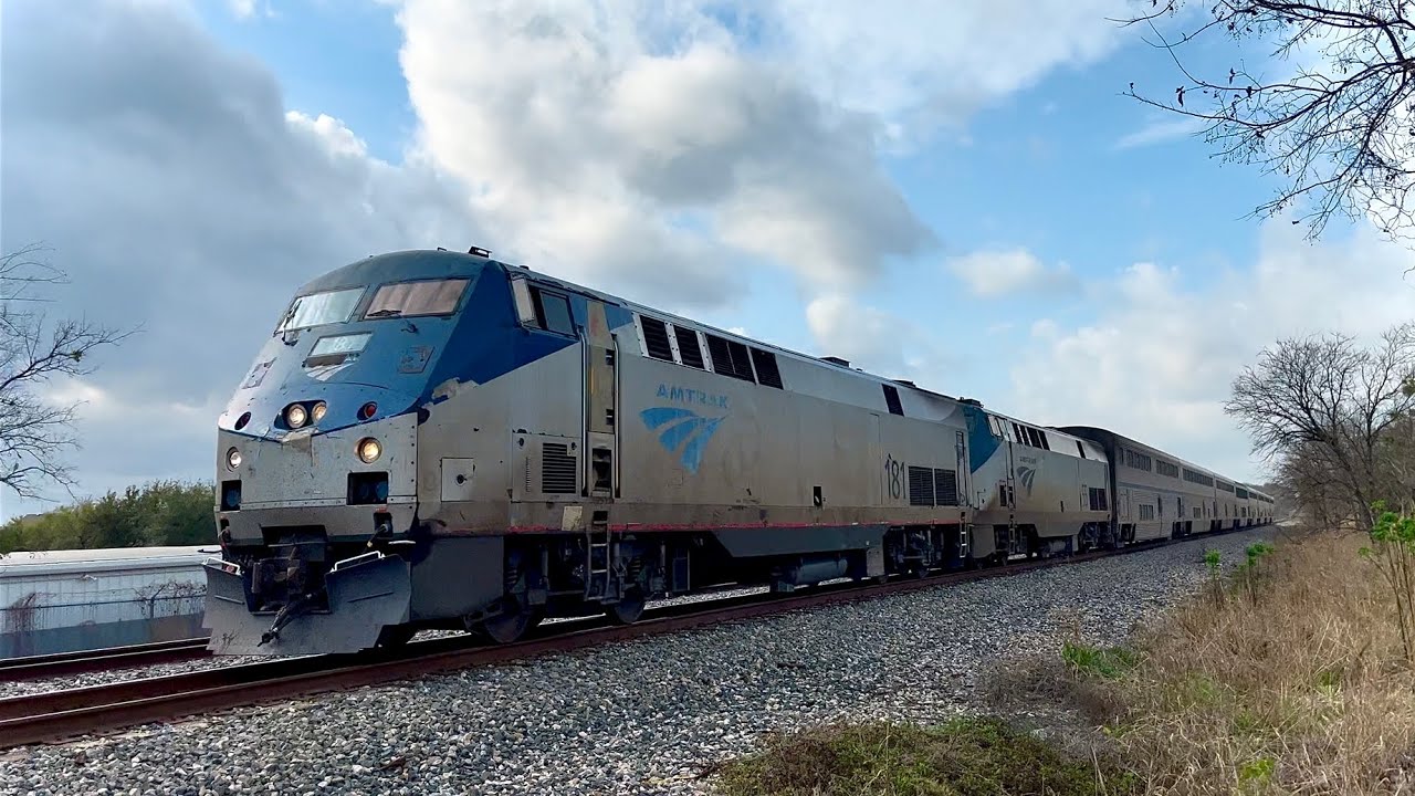 Amtrak P42DC 181 Leads Northbound Texas Eagle 22 Train In South Austin, Texas