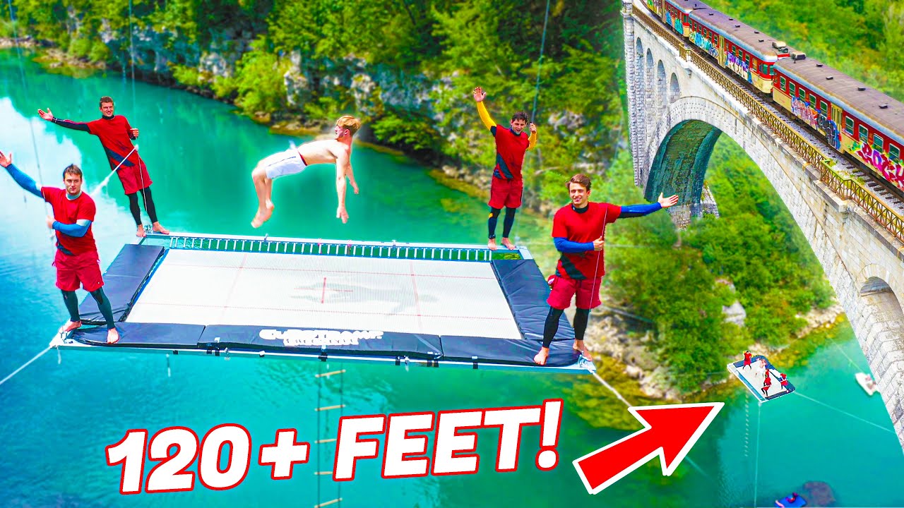 HANGING TRAMPOLINE UNDER 120 FEET BRIDGE! *INSANITY*