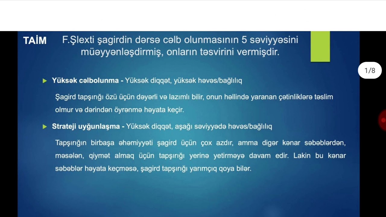 Şagirdlərin dərsə cəlb olunması və səmərəli öyrənmə mühitinin yaradılması
