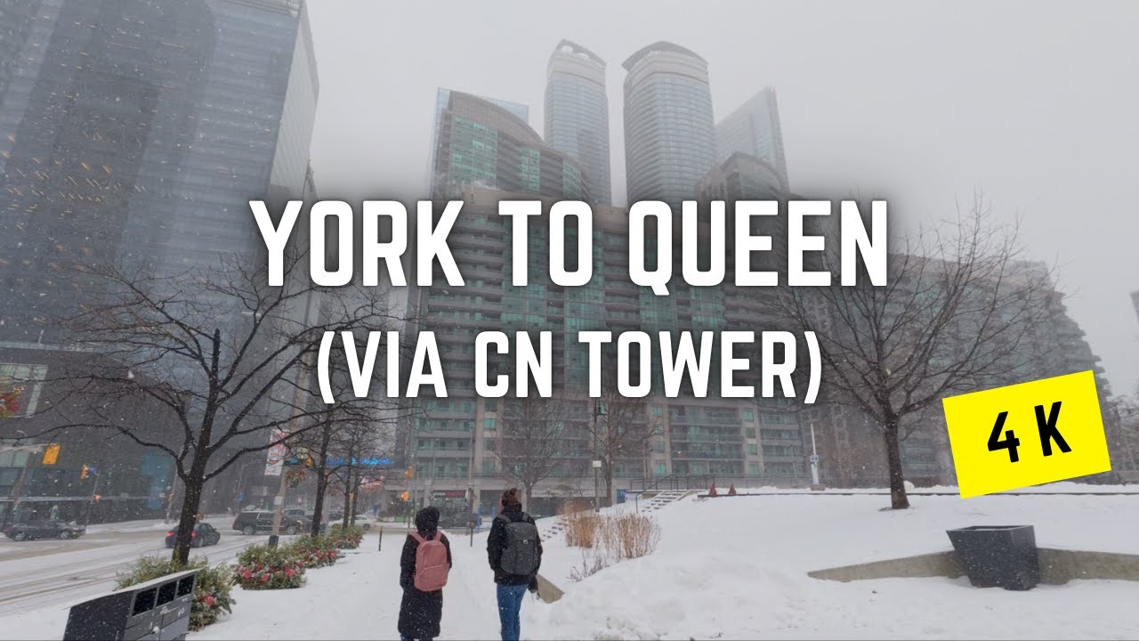 Toronto 🇨🇦 Winter Walk | York St to Queen St W via CN Tower & John St, 4K