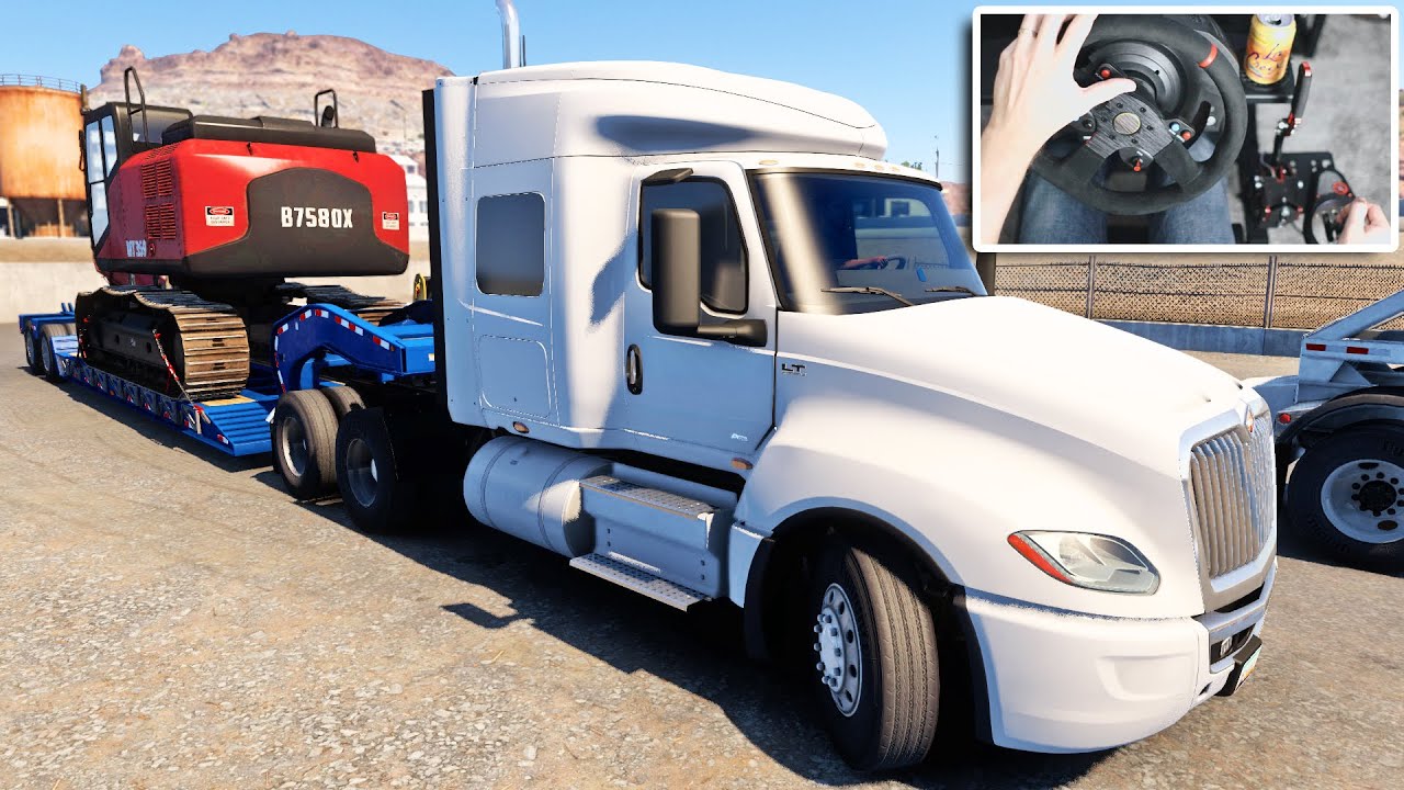 International Truck Transporting Excavator - American Truck Simulator | Thrustmaster Wheel & Shifter