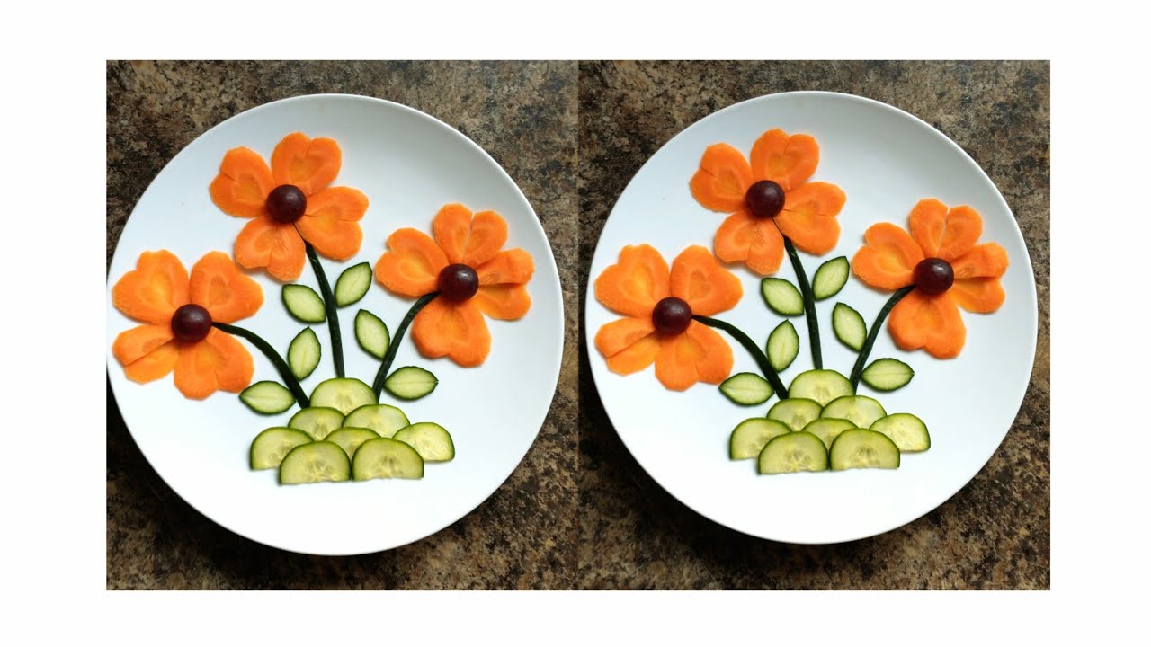 Beautiful Vegetable  Salad Decoration/Easy plate Decoration Ideas/ Carrot & Cucumber Cutting Idea/