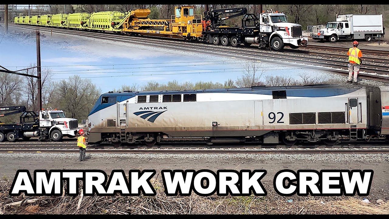 Amtrak LORAM Work Train Crew Blows Horn For Approaching P42DC