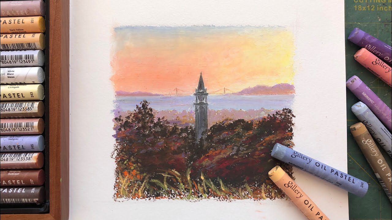 Oil Pastel Painting 油画棒 - Spectacular View of UC Berkeley and Golden Gate Bridge