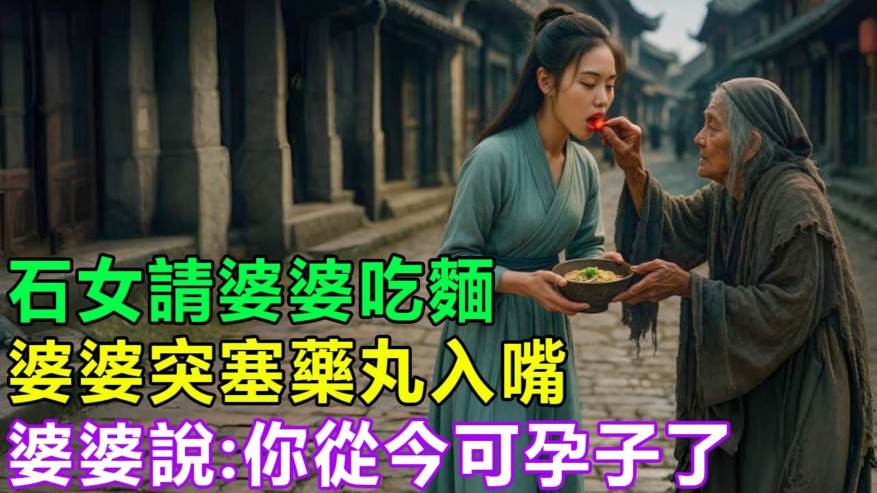民間故事：石女請婆婆吃麵，婆婆突塞藥丸入嘴，婆婆說：你從今可孕子了