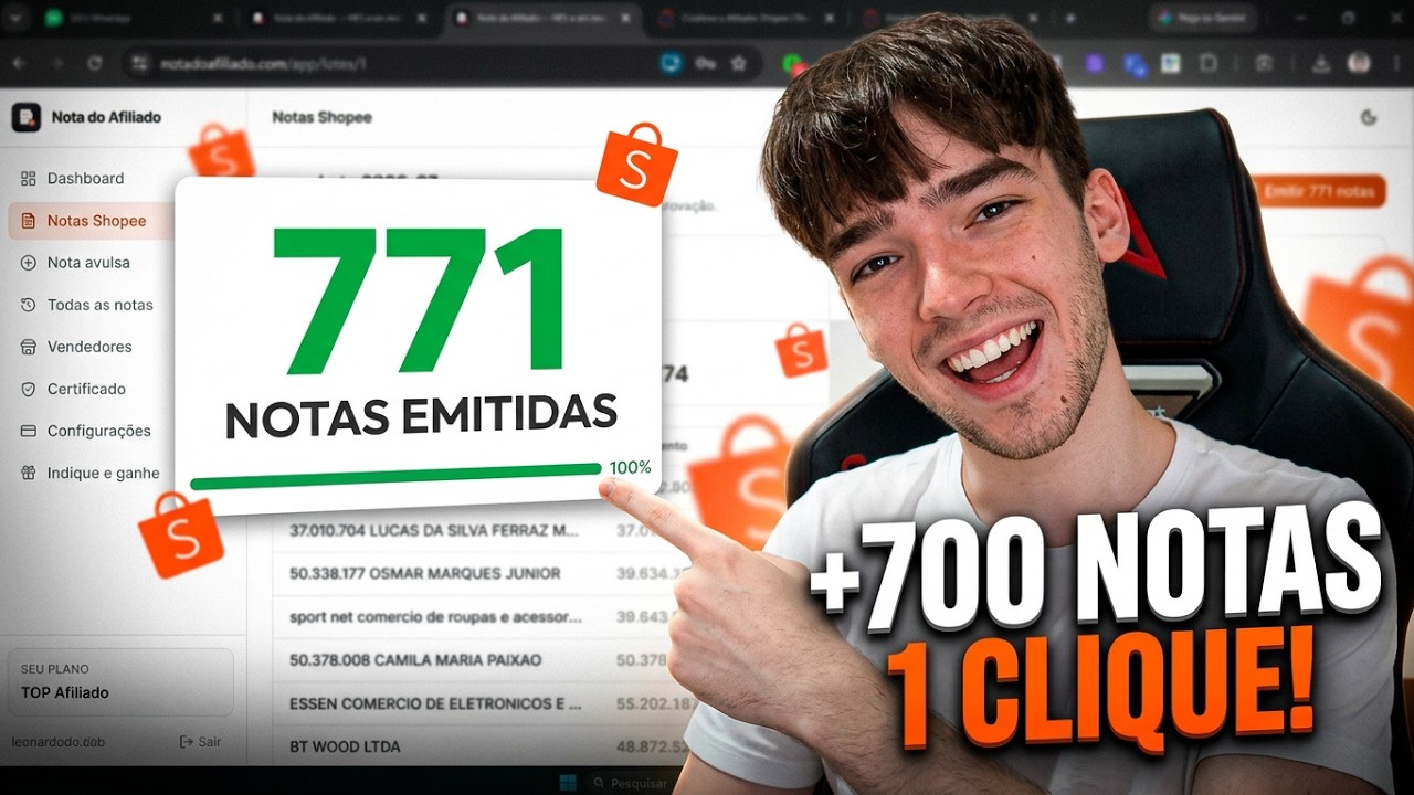 Gerando +700 Notas Fiscais Shopee Afiliado - NF em massa para cada vendedor comiss&atilde;o extra