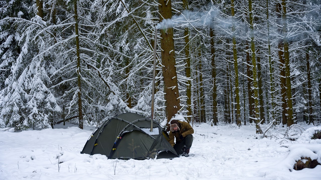 Frozen Silence: One Night in the Forest at −7°C in hot tent - I Had a Visitor in the Night