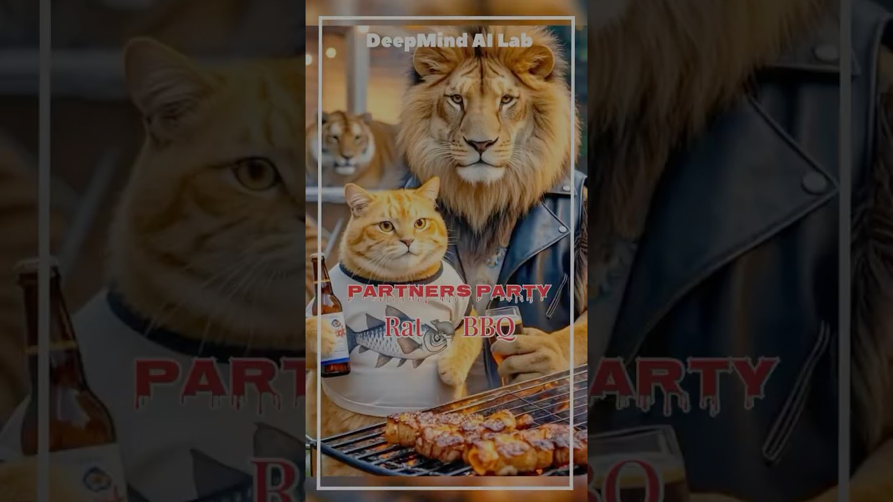 AI-Generated Funny Video: Cat Hunts Rat & Invites a Lion for BBQ & Drinks #aiinfluencers #aivideo