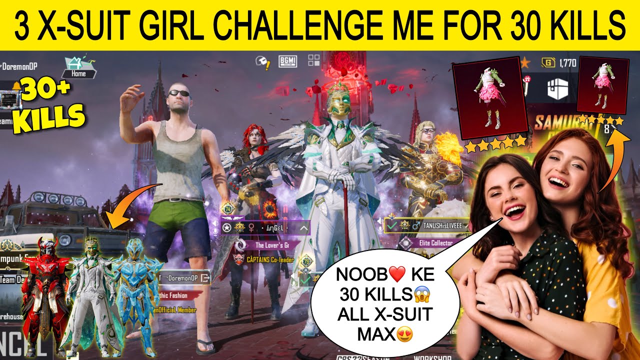 RANDOM 3 X-SUIT GIRLS😍 CHALLENGE🥶 ME FOR 30 KILLS THEY GOT SHOCKED😱 AFTER SEEING MY ALL X-SUIT MAX❤️