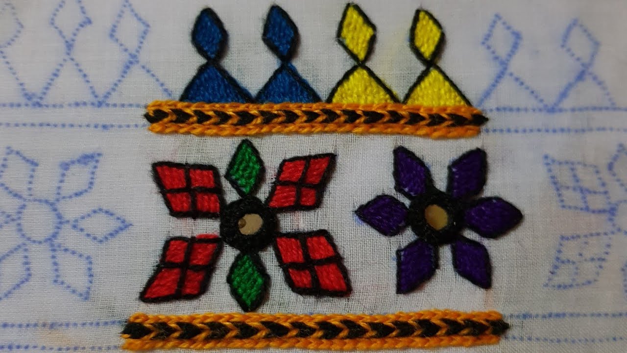 HOW TO MAKE BASIC BLOCHI TANKA BEAUTIFUL BODER DESIGN NEEDLE WORK HAND WORK VERY EASY FOR BEGINNER'S