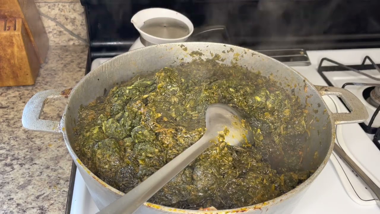 Delicious Haitian Lalo/ Jute Leaves Stew with meat and crab