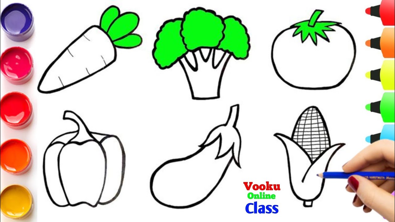 6 Vegetables Drawing | How to draw different Vegetables Drawing Easy | arts for kids