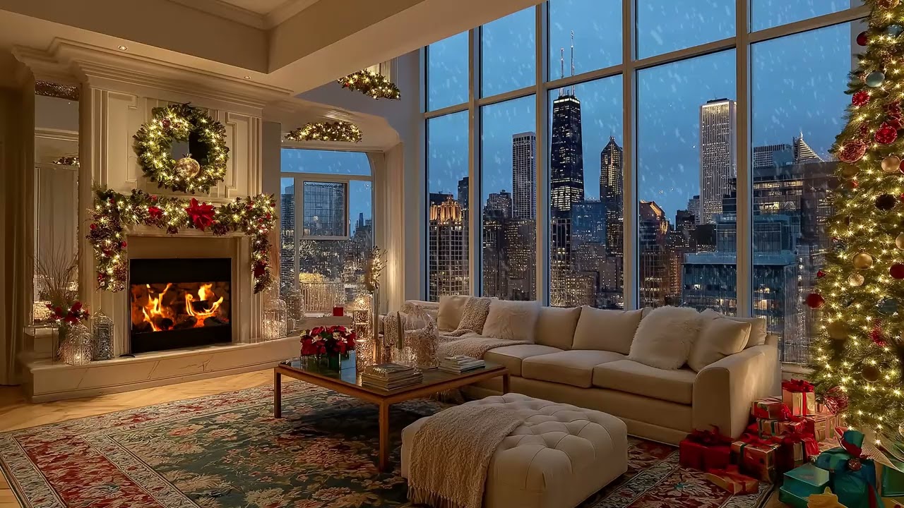 ❄️Jazz Music Winter Apartment | Snowy Evening for 3 Hours | Calm Study Work Meditation Healing Relax
