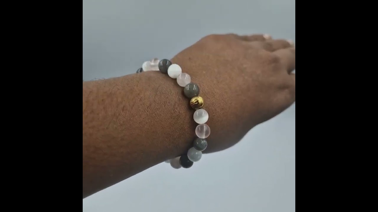 Bracelet YIN en Quartz rose, Labradorite et S&eacute;l&eacute;nite par Shivshakti