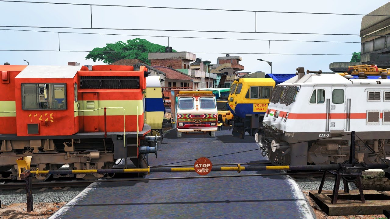 4 Trains Crossing at Railroad Crossing | Trains at Level Crossing – Train Simulator 2024