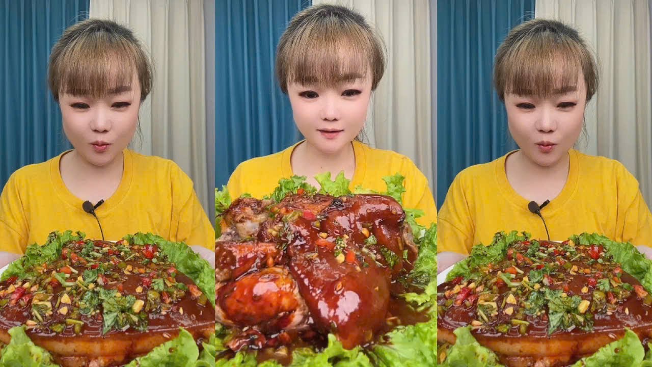 Eating Braised Pork Fat and Spicy Braised Pork Knuckles, Challenge Eat Pork Fat in Large Pieces