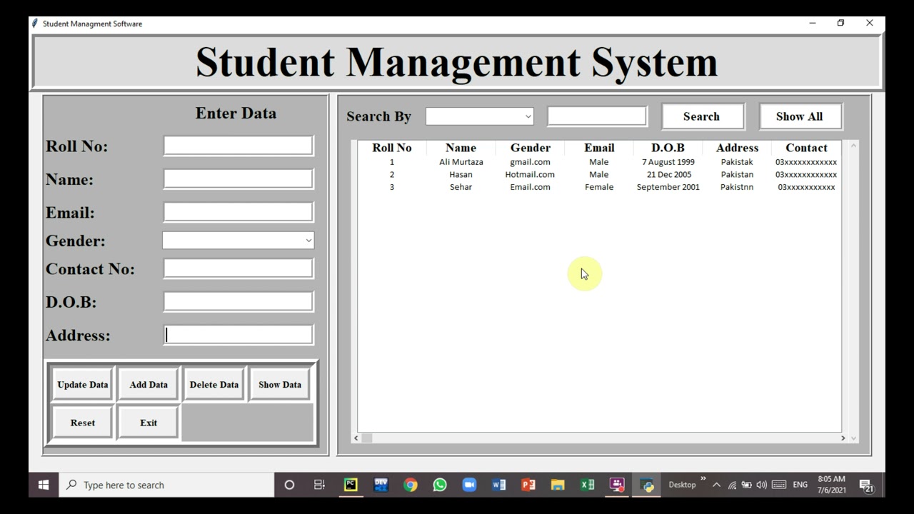 Student management System in Python with Database