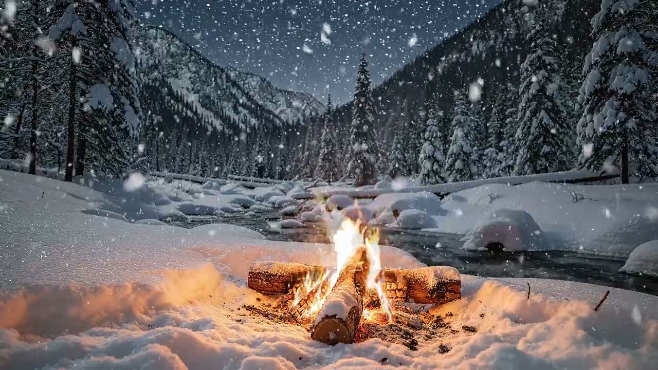 Cozy Winter Stream Campfire ☃️ Perfect for Relaxation, Sleep, and Stress relief