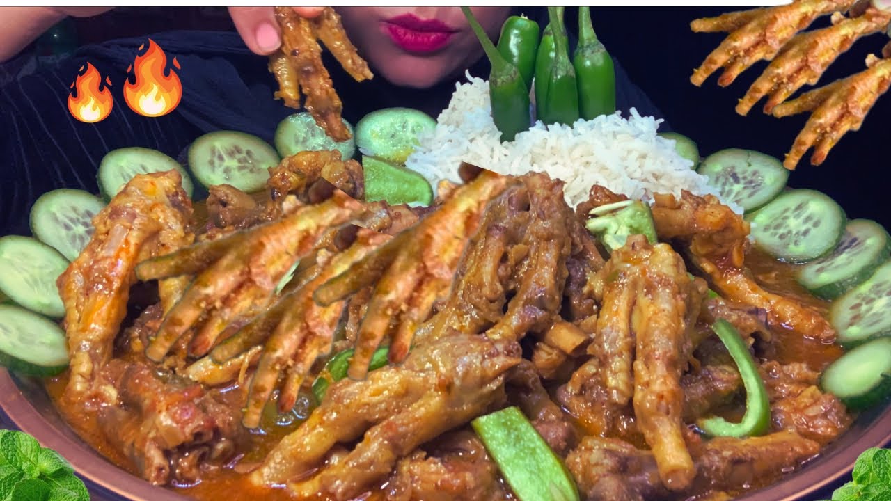 ASMR SPICY CHICKEN FEET, EATING WITH RICE,CHILLI MUKBANG MASSIVE EATING SOUNDS