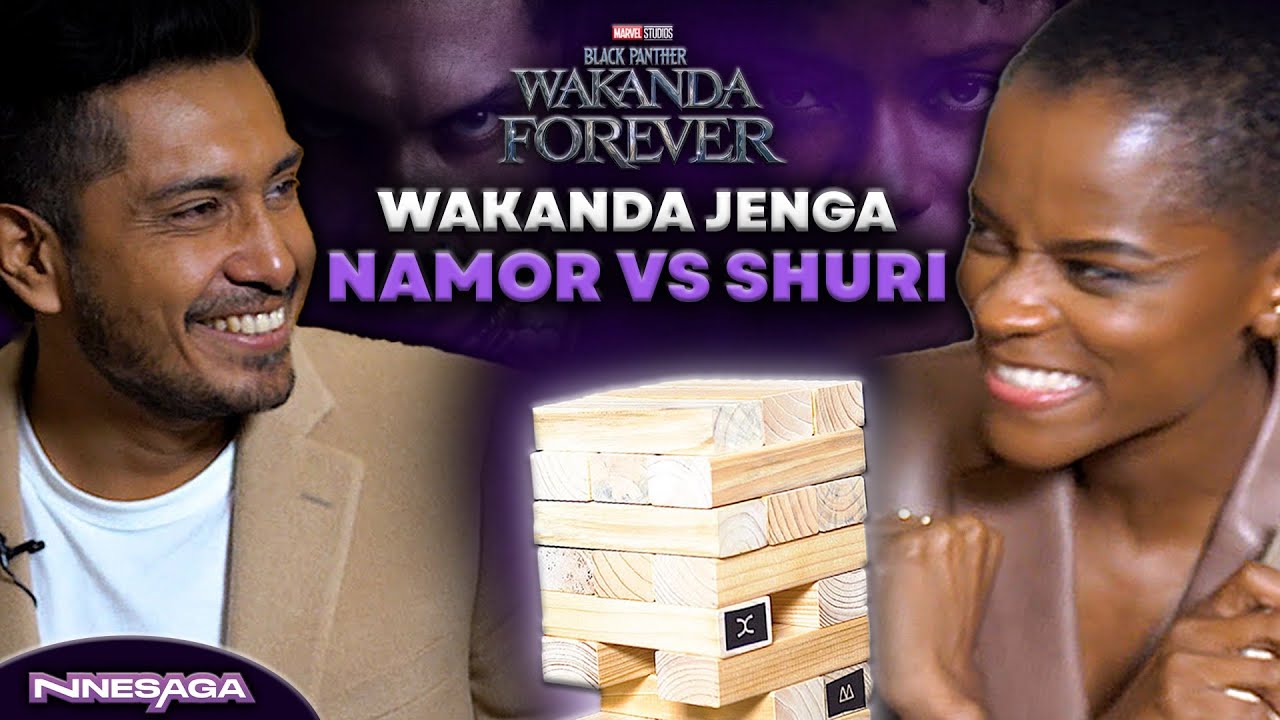 LETITIA WRIGHT vs. TENOCH HUERTA PLAYING WAKANDA JENGA | Black Panther: Wakanda Forever | NNESAGA