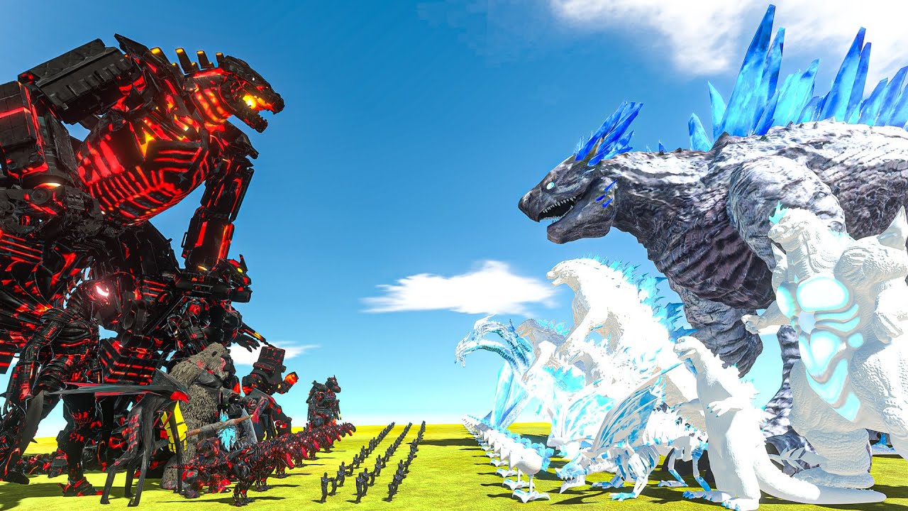 Dark Team + Mechagodzilla vs Shimo + White Team - Animal Revolt Battle Simulator