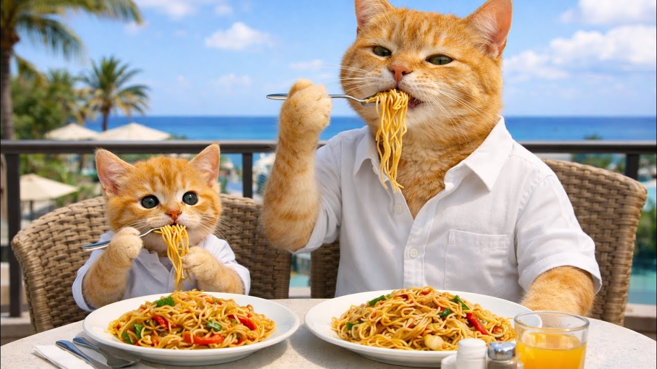 Funny Cats Eating Noodles Like Humans 🍝😹 | Most Adorable & Realistic Cat Moments