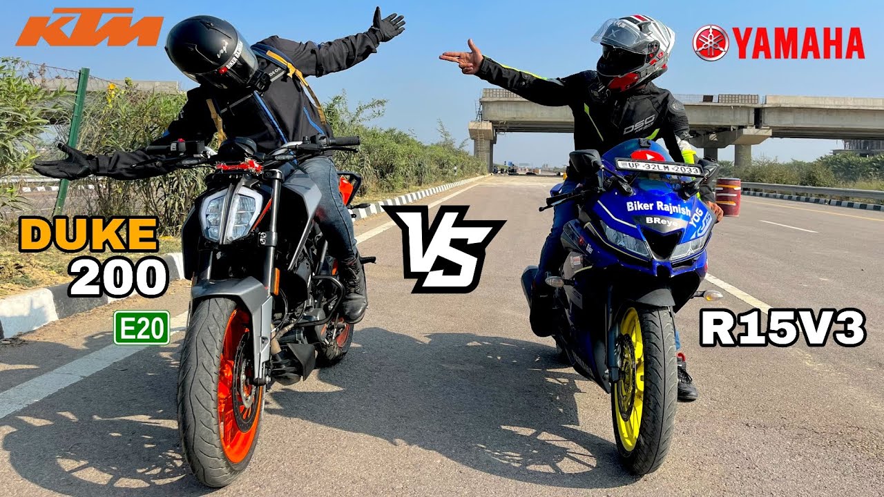 ktm duke 200 bs7 vs Yamaha R15 v3 bs6 | drag race 🔥