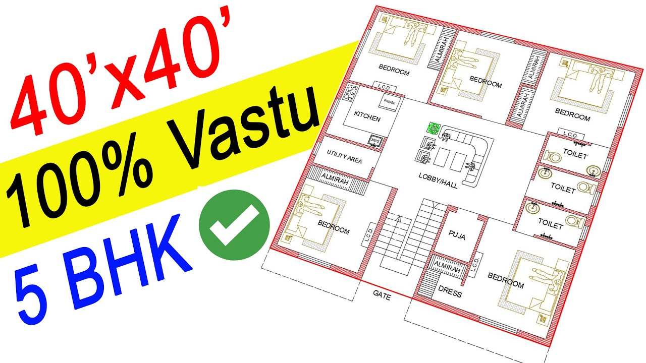 ईशान-मुखी घर का सम्पूर्ण वास्तु | 40x40 | North east facing house plans as per vastu | 5 BHK Naksha