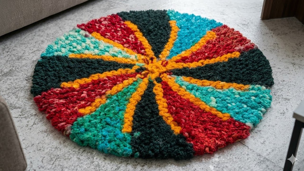 //Multi colour Round Doormate making at home// (waste cloth) शानदार ❤️💯#crochet #diy 