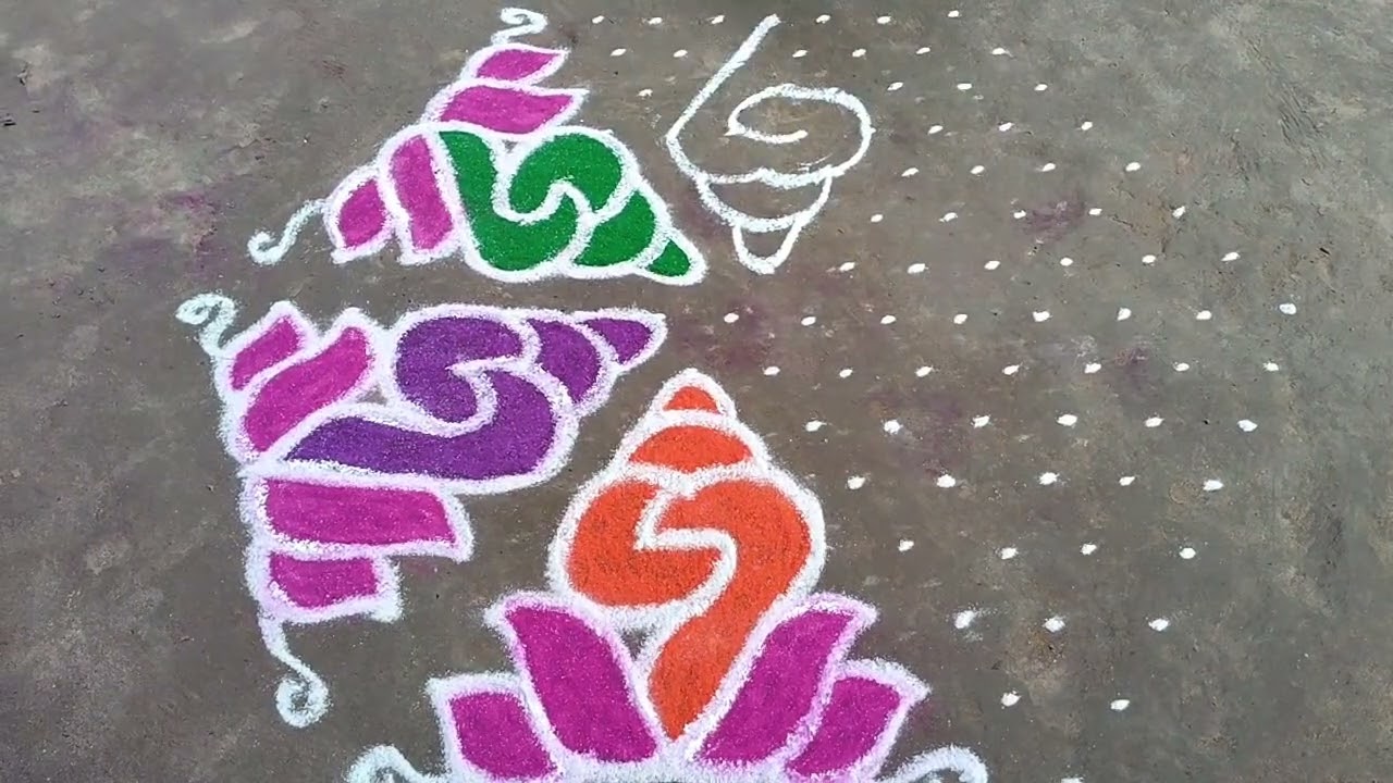 🐚15*8 beautiful dots sangu rangoli🐚traditional kolam🐚simple and easy..... 