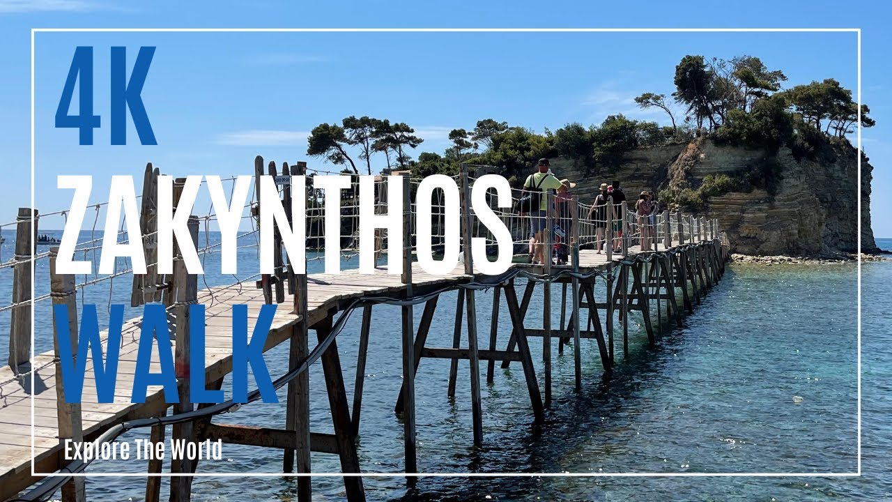 【4K】 Greece Zakynthos Walk - Paralia Agios Sostis Beach & Cameo Island with Sea Waves Sounds