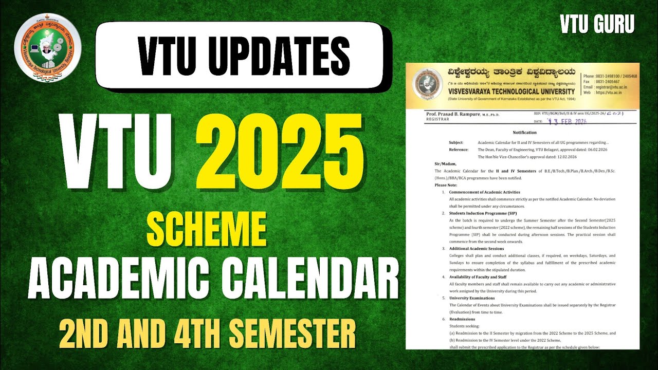VTU 2nd and 4th Semester Academic Calendar 2026 Released | VTU 2025 Scheme Academic Calendar | VTU