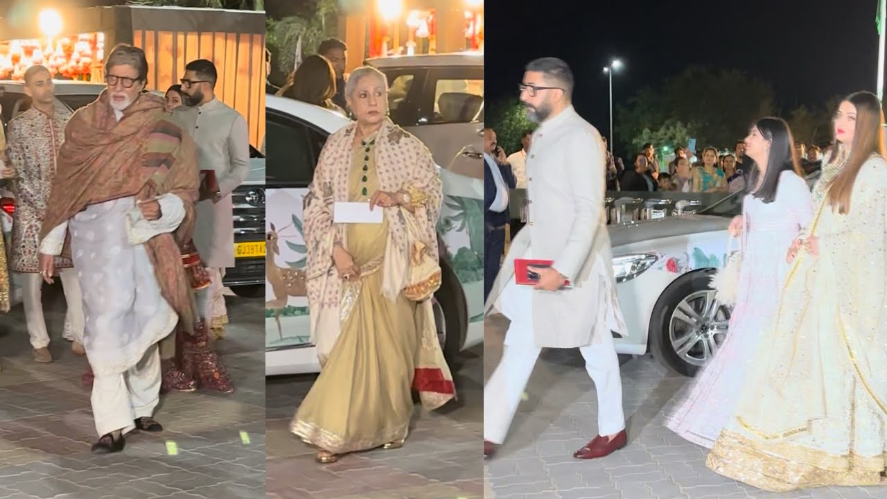 Amitabh Bachchan Jaya Bachchan Abhishek Bachchan Aishwarya Bachchan & Kids At Jamnagar AirPort