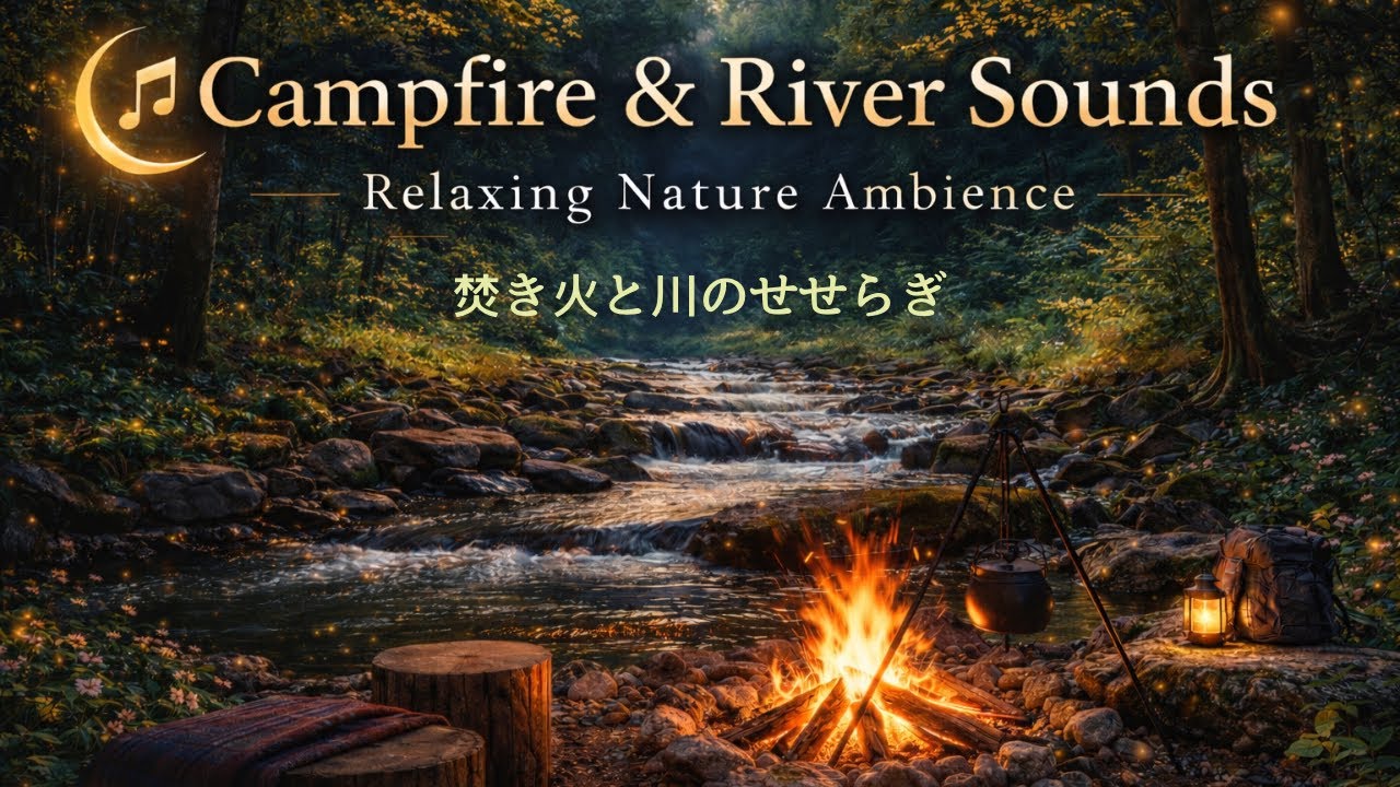 Fireplace & River🔥🏞️ SoundsDeep Sleep Healing Ambience (3 Hours)焚き火と川のせせらぎ🎼