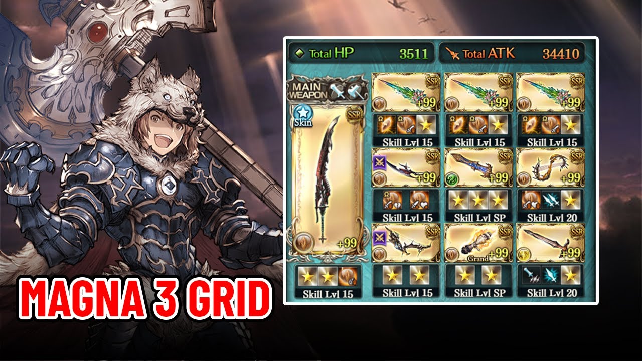 [GBF] Wamdus Lv200 - Testing Hrunting with Magna 3 grid【グラブル】