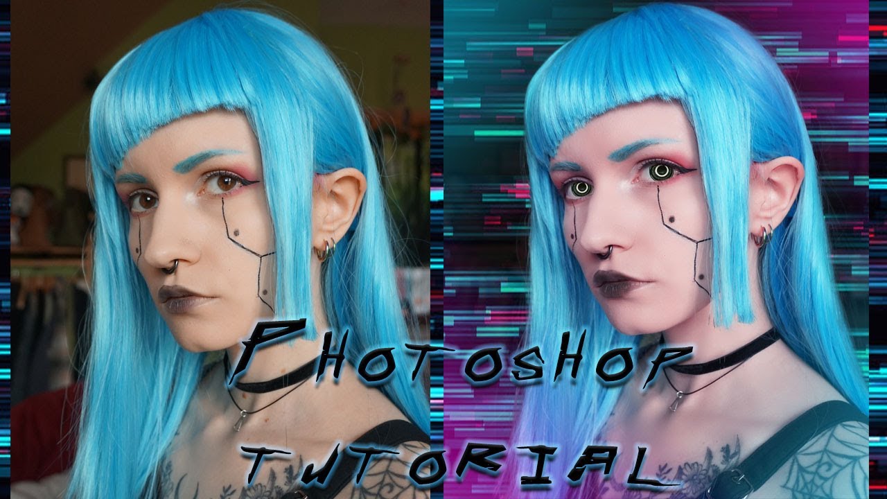CYBERPUNK PHOTOSHOP EDIT TUTORIAL 🌸 Retouch, background change, cyber eyes...