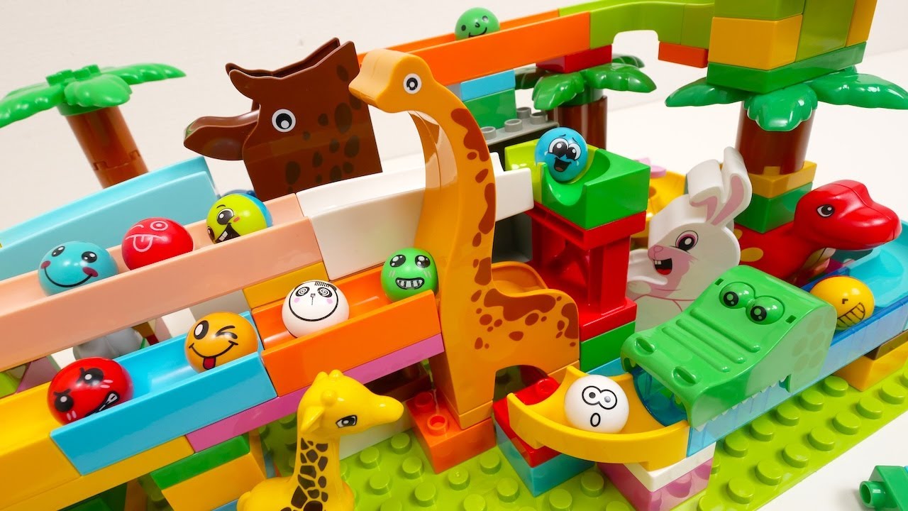Satisfying Building Blocks Marble Run Long-necked dinosaurs and rabbit slope course