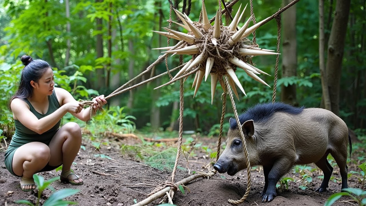 Full Video: 7 Days Alone Surviving in Jungle &ndash; Genius Girl Builds Sharp Trap to Defeat Wild Boar
