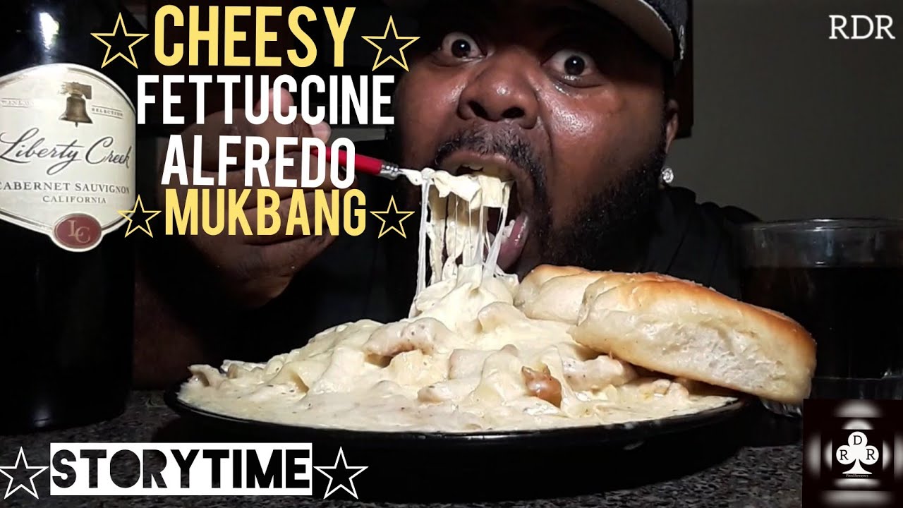 ☆Cheesy Fettuccine Alfredo Mukbang☆ Birthday Party Crasher(StoryTime)!!!