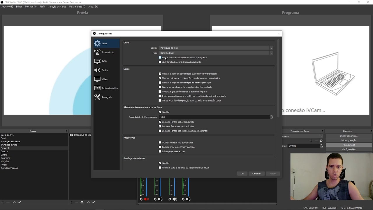 Configurações no OBS Studio para transmissões