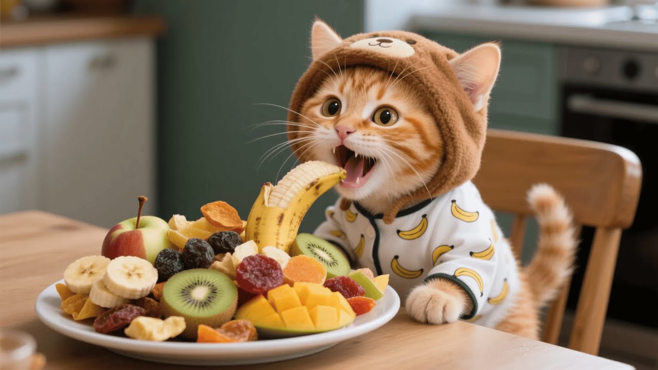 Ginger Kitten Refuses Fruit and Only Wants Snacks, So Mama Cat Makes Homemade Dried Fruit Treats 🍓