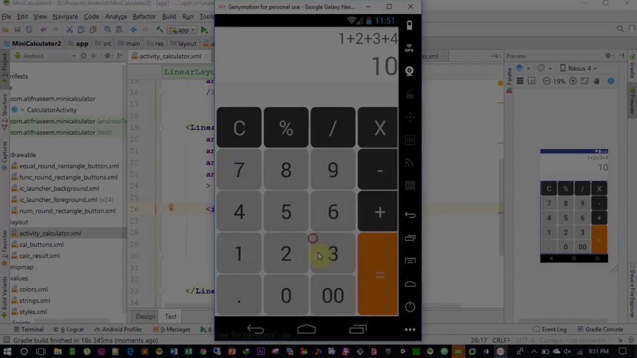Designing a beautiful Calculator layout in Android using GridLayout