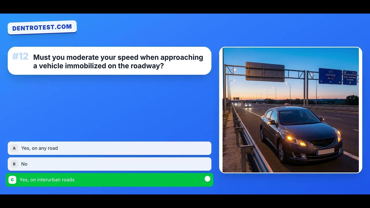 🚦 DGT Spain Theory Test 2026 – SPEED LIMITS & OVERTAKING Practice Test (20 Questions)