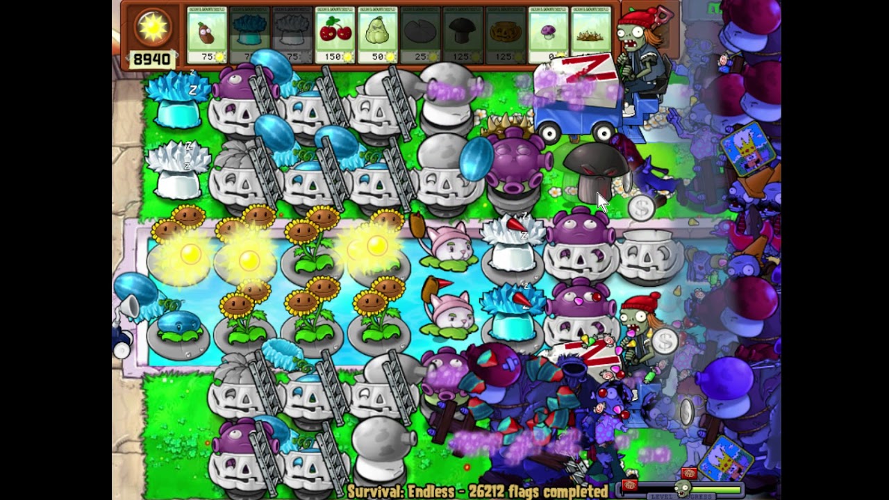 Plants Vs Zombies 26,212 - 26,214 flags Survival endless Cobless Setup