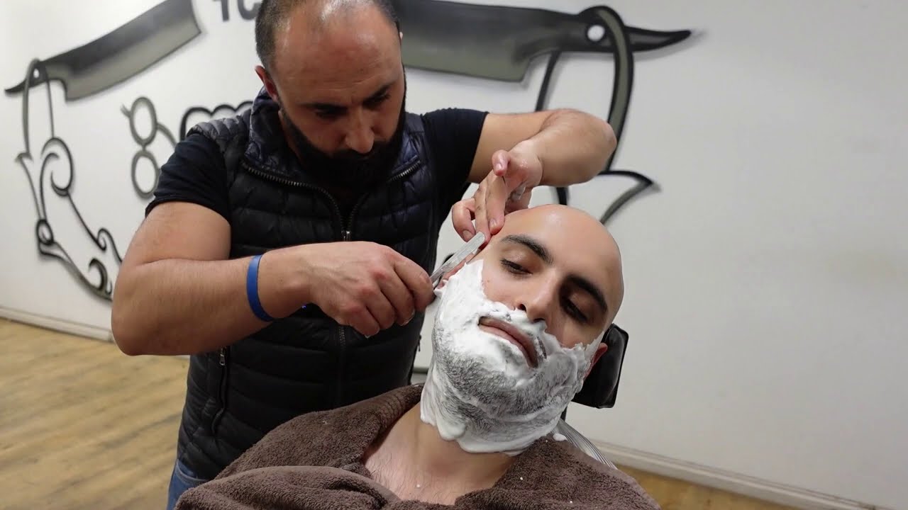 Razor wet shave head Massage ASMR Barber Turko